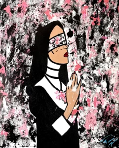 Dona Nostra, peinture acrylique contemporaine de Paolina Mendes, silhouette féminine puissante, figure latine, corps affirmé, art contemporain, identité et émancipation