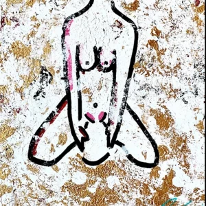 La Chaise, peinture acrylique contemporaine de Paolina Mendes, figure féminine assise, symbole de pouvoir et de stabilité, posture affirmée, art contemporain.