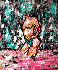 Libertine, peinture acrylique contemporaine de Paolina Mendes, corps féminin libre, sensualité assumée, désir et émancipation, art contemporain féminin.