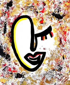 Pensive, peinture acrylique contemporaine de Paolina Mendes, figure féminine introspective, regard intérieur, mélancolie et silence, art contemporain émotionnel.