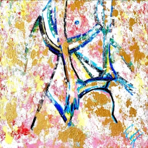 Espina de Rosa, peinture acrylique contemporaine de Paolina Mendes, relation entre deux femmes, désir et tension émotionnelle, amour et intimité, art contemporain queer.