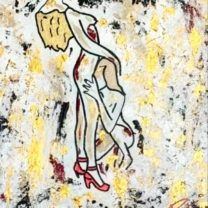 Tentation, peinture acrylique contemporaine de Paolina Mendes, figure en proie au désir, tension émotionnelle, attraction et frustration, art contemporain psychologique.