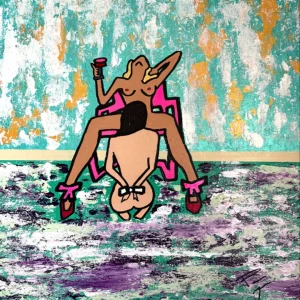XX Girls 25, peinture acrylique contemporaine de Paolina Mendes, femmes modernes et performantes, critique du patriarcat en entreprise, pouvoir féminin et émancipation, art contemporain engagé.