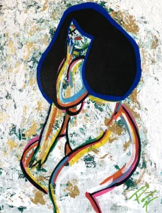 You Are Beautiful, peinture acrylique contemporaine de Paolina Mendes, figure féminine sensuelle, regard affirmé, célébration de la beauté et de l’estime de soi, art contemporain.